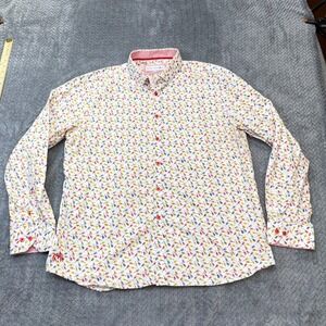 John Lennon Guitar Print Shirt Mens XXL White Multi Color Button Up Long Sleeve